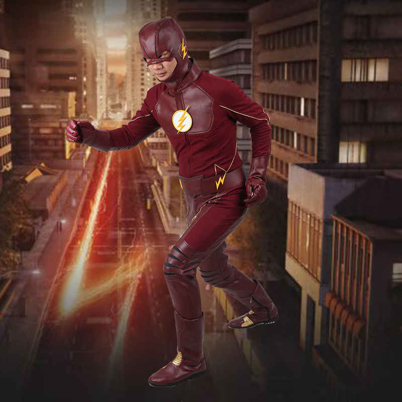 The Flash Season 2 Barry Allen Cosplay Costume Top Pantalones Guantes de los guantes Cinturones de pulsera