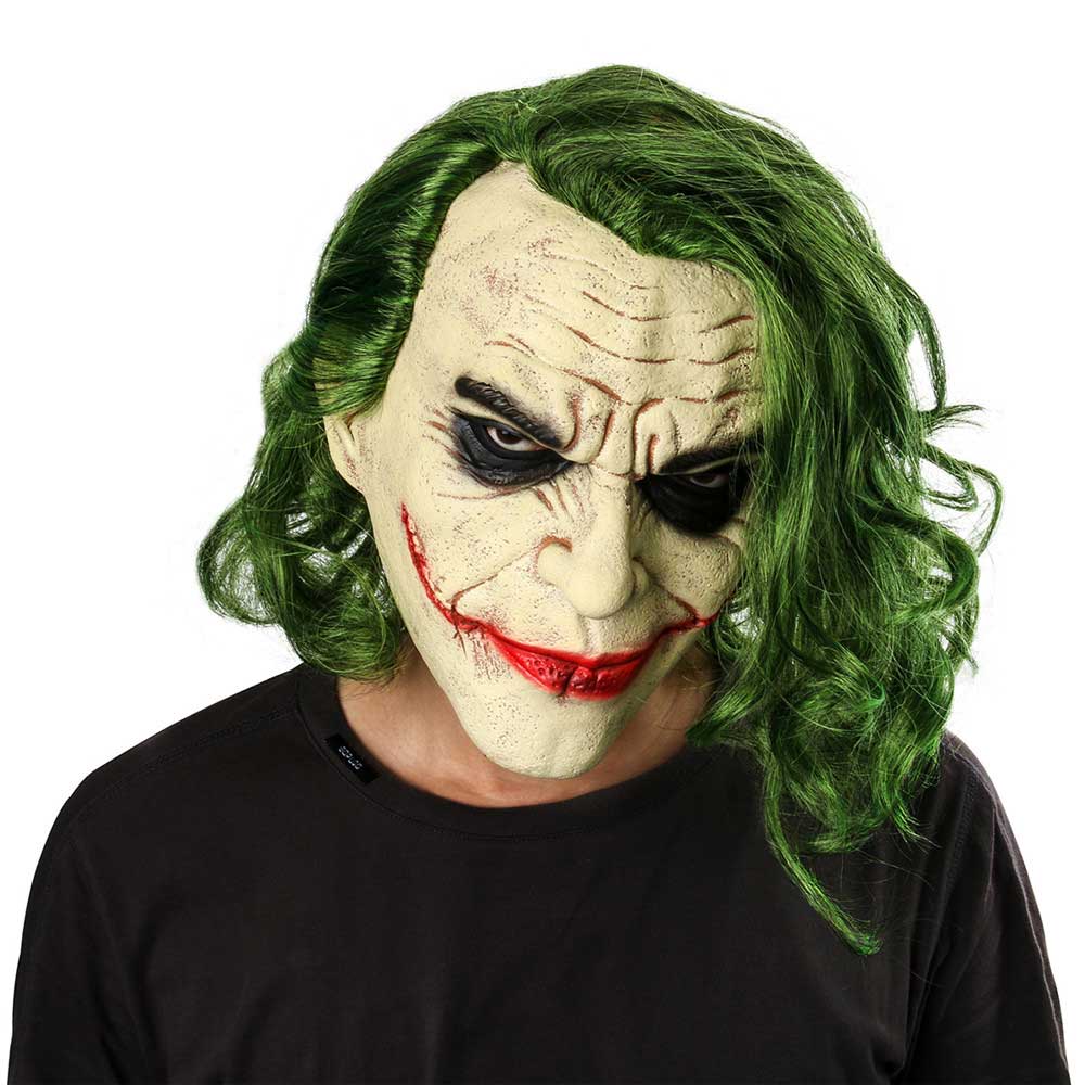 Máscara Joker Cara Película Knight Batman The Dark Horror de Halloween cosplay máscara de payaso asustadizo con el verde peluca de pelo