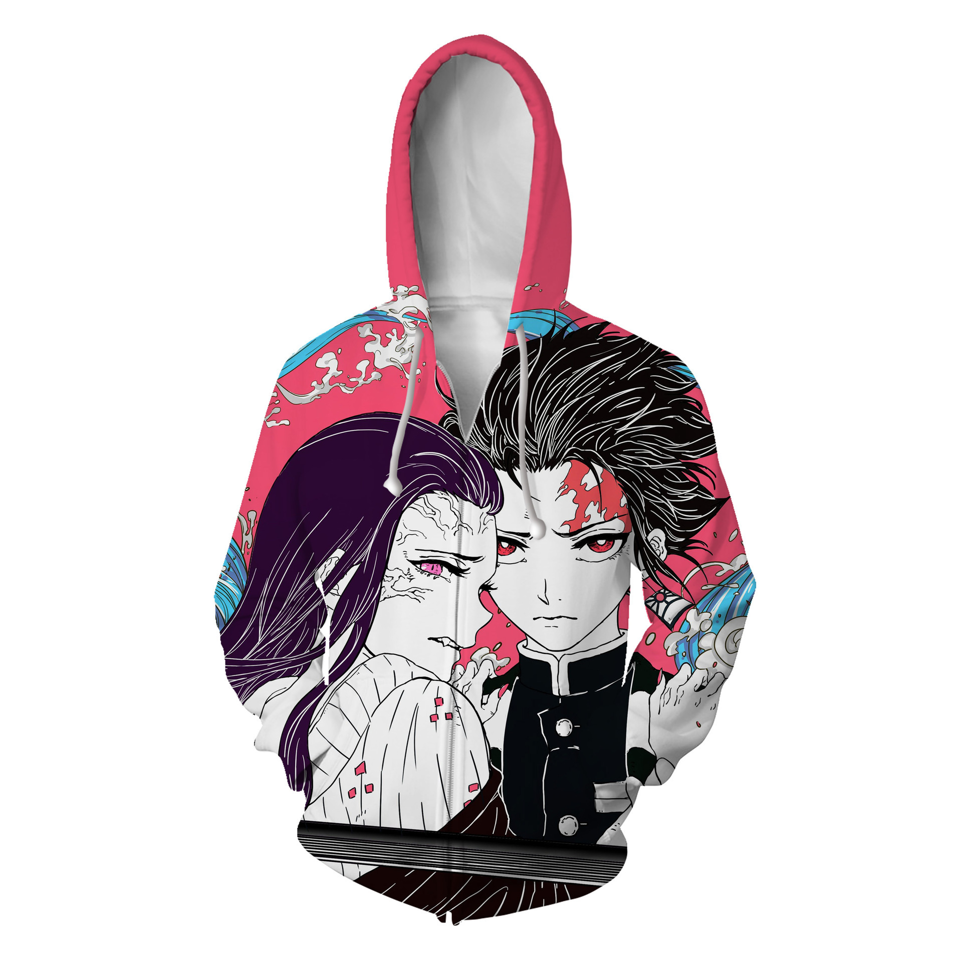 Tanjiro Kamado Nezuko Floral Pink Hoodie Demon Slayer Kimetsu No Yaiba