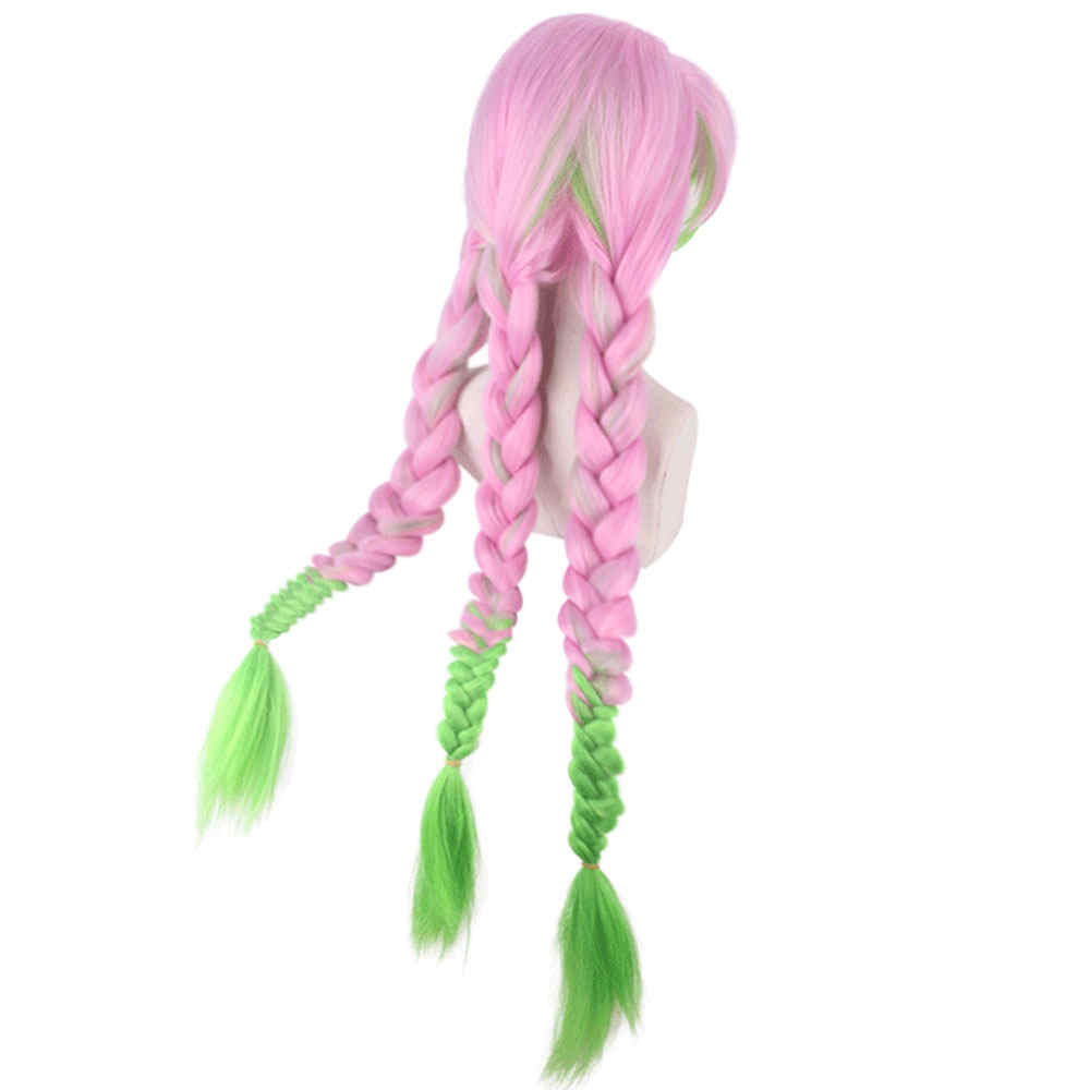 Anime Demon Slayer Kanroji Mitsuri Halloween Cospaly WIG Sintético Largo trenzado Kimetsu sin Yaiba