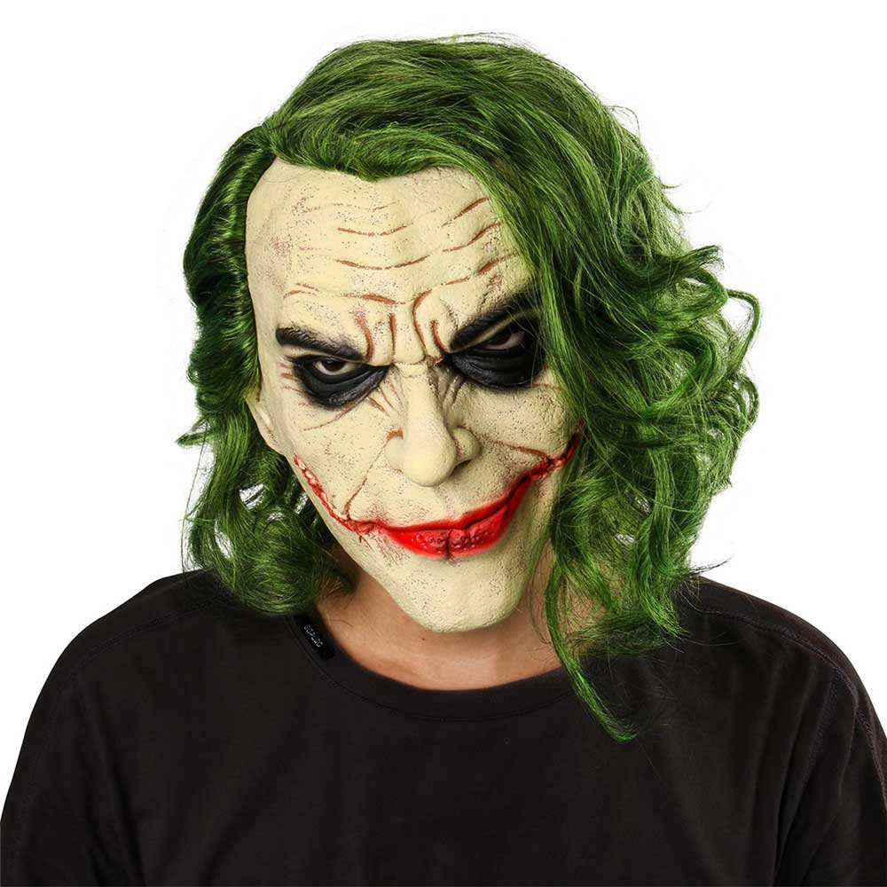 comodín de la mascarilla del Caballero de la película de Batman The Dark Cosplay de Halloween Horror Miedo máscara de payaso con Green peluca de pelo