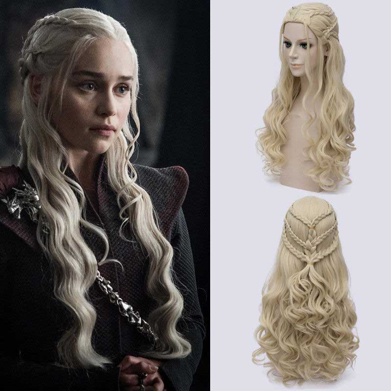 Juego de Tronos dragón de la madre Daenerys Targaryen ondulado largo de la peluca del traje de Cosplay del pelo sintético