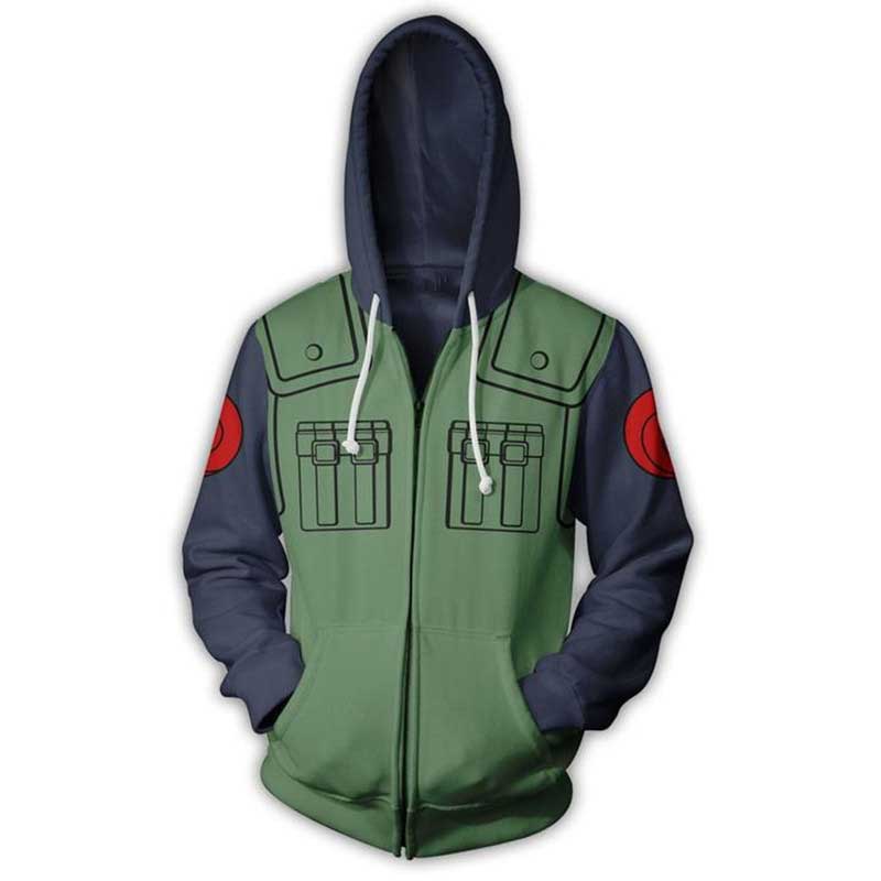 anime naruto Kakashi cremallera con capucha con bolsillo unisex chaqueta 3D