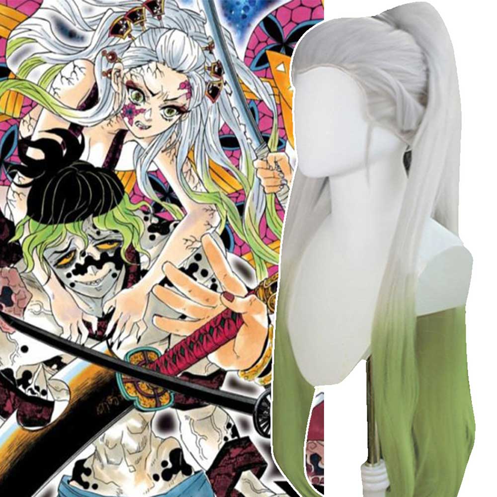 Anime Demon Slayer Kimetsu No Yaiba Daki White Green Hair Halloween Cosplay Wig