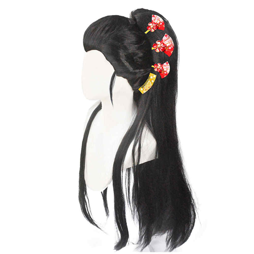 Daki Cosplay Wig Demon Slayer Kimetsu No Yaiba Juuni Kitsuki Green Peluca de pelo sintético de placa de placa larga cap