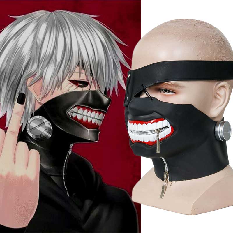 anime tokyo ghoul 2 kaneki ken mascarillas de cara latex cremallera ajustable cosplay máscaras frescas de halloween party