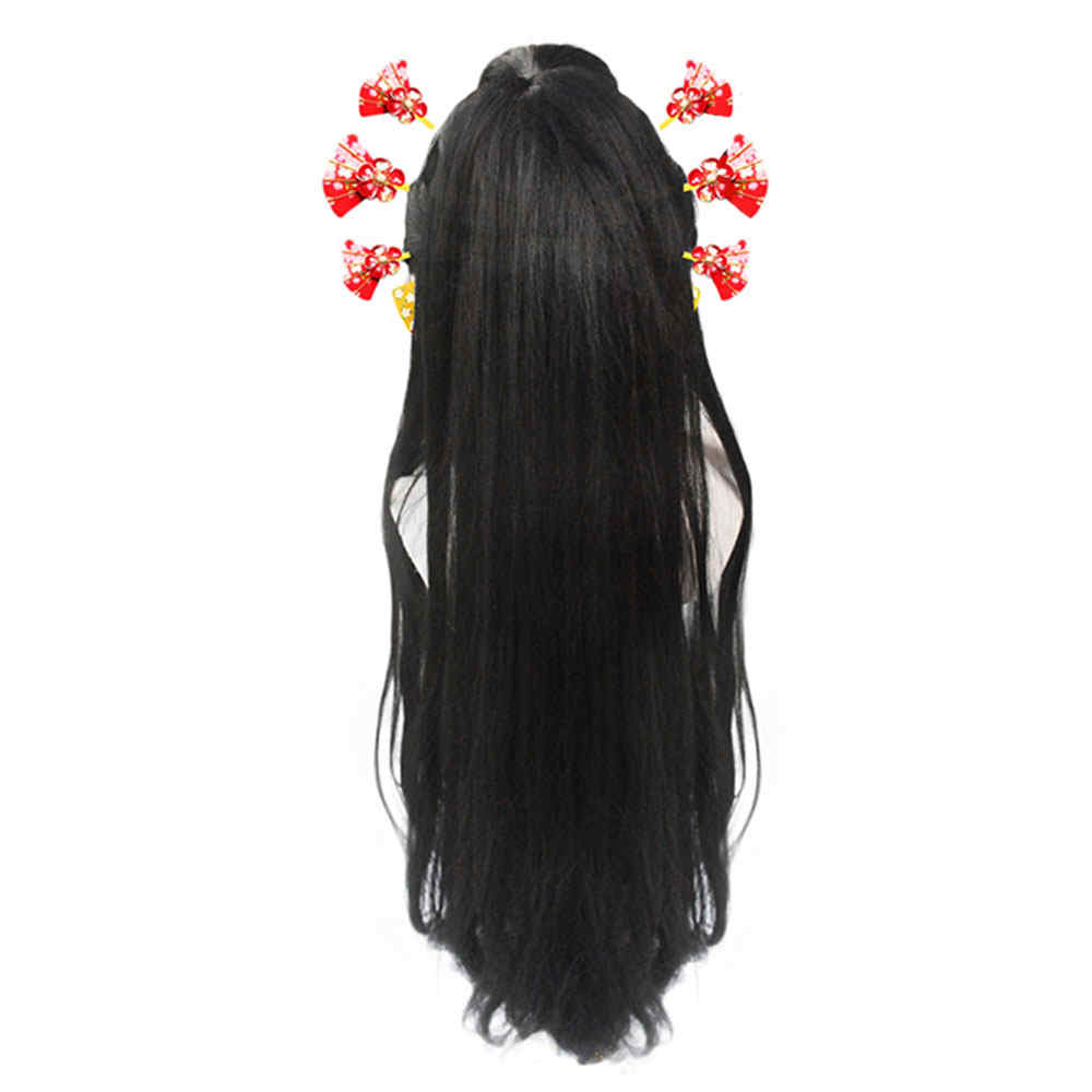 Daki Cosplay WIG Peluca demonio Slayer Kimetsu No Yaiba Juuni Kitsuki Green Silver Long Long Ponytail Peluca de pelo sintético Cap