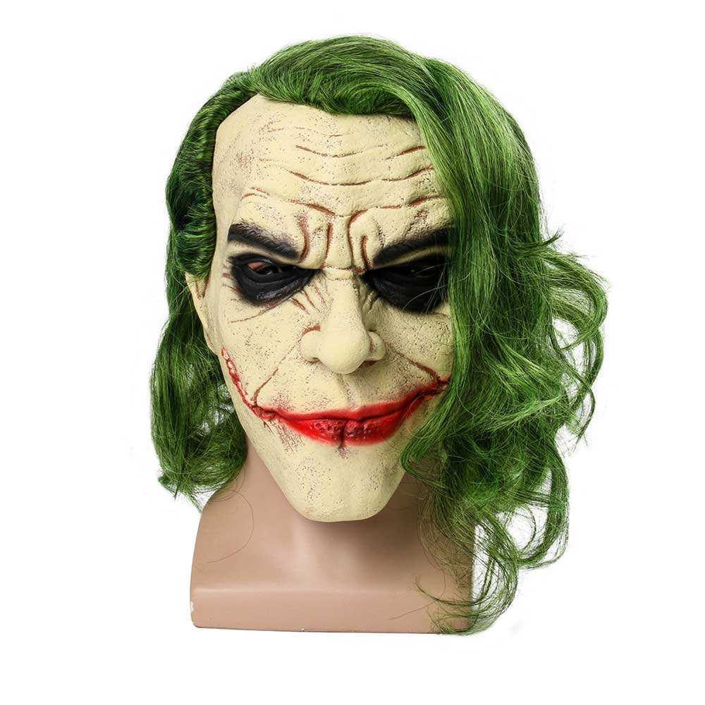 Joker Cara máscara de la película de Batman The Dark Knight Cosplay de Halloween Horror Miedo máscara de payaso con Green peluca de pelo