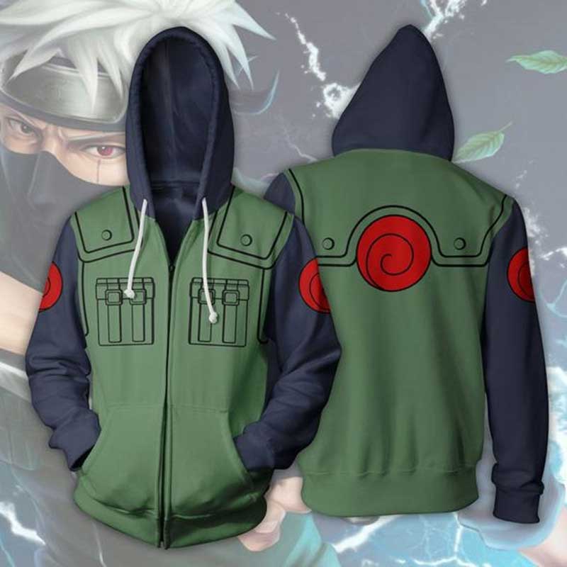 Anime Naruto Kakashi cremallera con capucha con bolsillo Unisex Chaqueta 3D