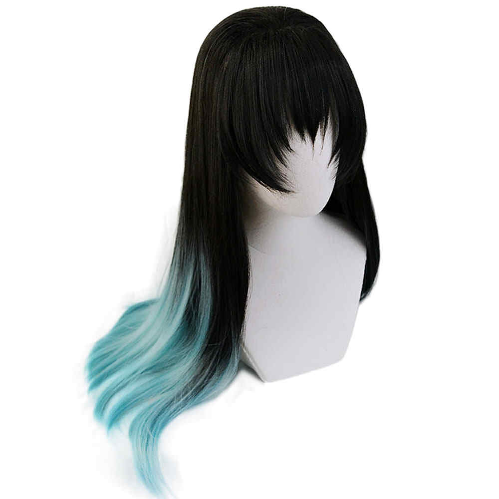 Demon Slayer Kimetsu No Yaiba Mist Hashira Muichiro TokitoBlack Blue Long Rial Cosplay Wig Kizuk i pelo sintético