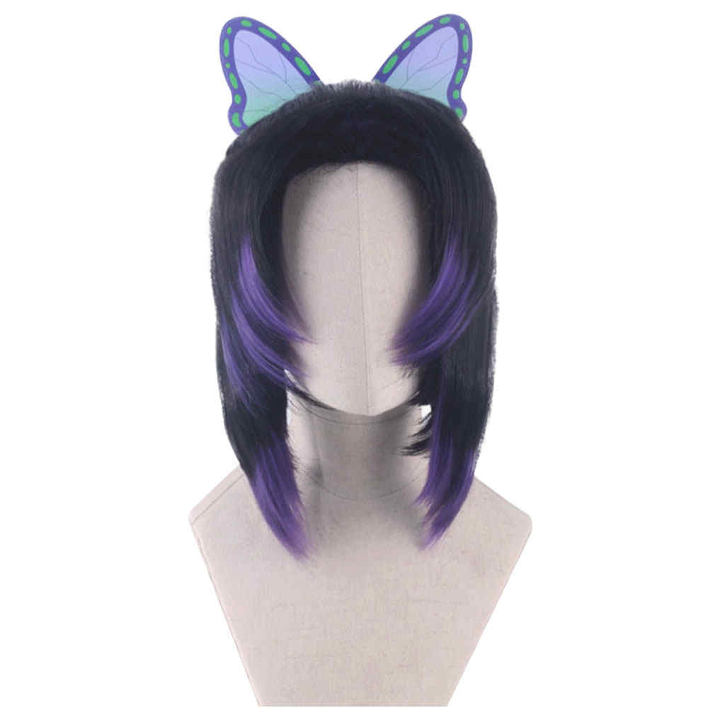 Demon Slayer: Kimetsu No Yaiba Shinobu Kocho Cosplay WIG 35CM Black Black Purple Demon Satinging Corps