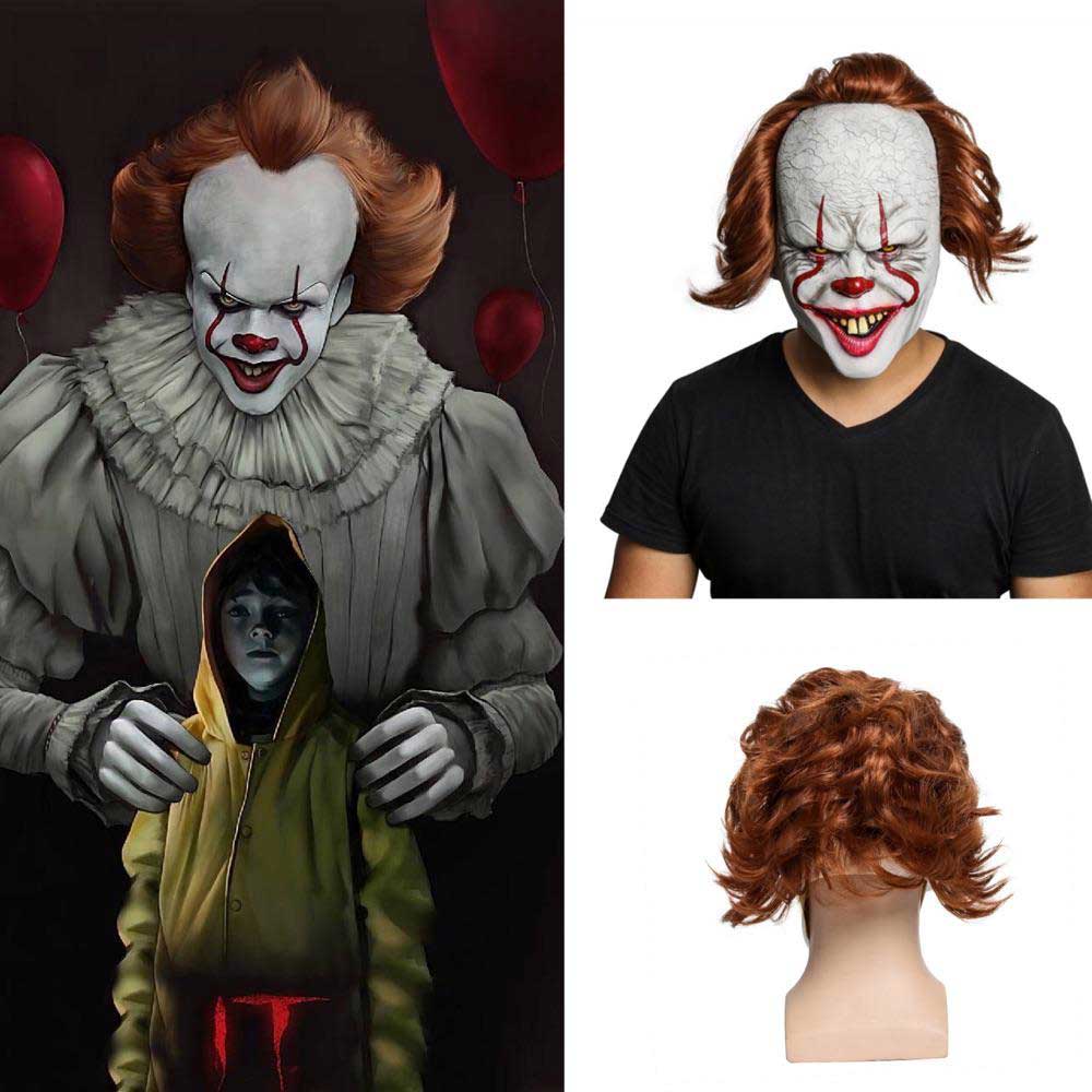 IT Capítulo 2 Pennywise Scary Halloween Cosplay Máscara de látex Stephen King's TI Costume WIG