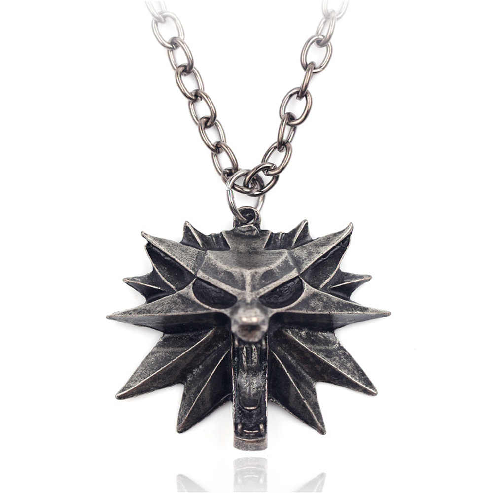 juego The Witcher 3 Medallion Halloween colgante Wizard Geralt of Rivia Wolf Head Necklace Regalo Accesorios