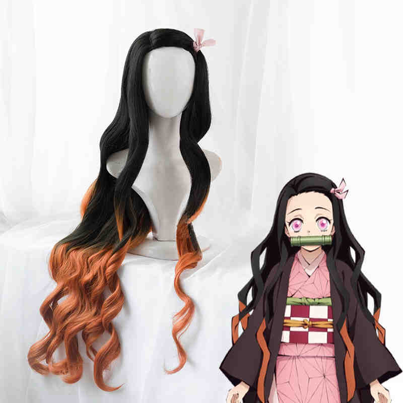 nezuko kamado largo wavy wavy cospaly wig sintetic wig Anime Demon Slayer Kimetsu No Yaiba