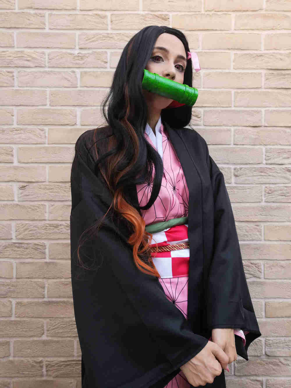 Nezuko Kamado Long Wavy Cospaly Sintetic Wig Anime Demon Slayer Kimetsu No Yaiba